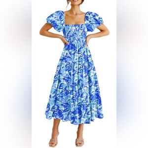 Pretty Garden Blue Floral Maxi Dress XL, NWT